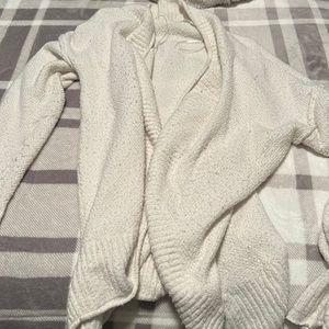 white fuzzy cardigan